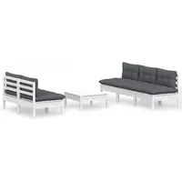 vidaXL Garten-Lounge-Set 6-tlg. mit Anthrazit Kissen Kiefernholz weiß