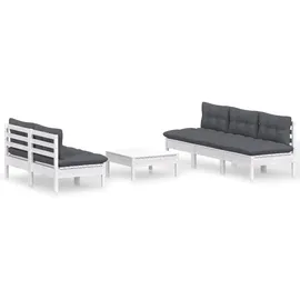vidaXL Garten-Lounge-Set 6-tlg. mit Anthrazit Kissen Kiefernholz weiß