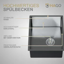 Hago Edelstahl 50 x 40 mm Einbauspüle Anthrazit Handbetätigung 500 x 400 mm