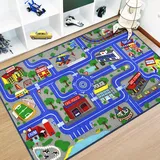 Capslpad Kinder Teppich Spielteppich für Kinder Stadt 100x160cm rutschfest Kinderteppich Spielmatte Maschinenwaschbar Kurzflor Pädagogischer Spielteppich für Kinderzimmer Spielzimmer Dekor, Blau