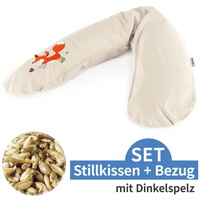 Theraline Stillkissen 190cm m. Knisterbezug Punkte Beige Fuchs Dinkelfüllung