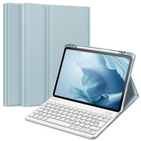 Fintie Tastatur Hülle für iPad Pro 11 2022 (4. Generation)/ iPad Pro 11 2021(3. Generation)/ 2020/2018, Keyboard case mit magnetisch Abnehmbarer Deutscher Tastatur mit QWERTZ Layout, Eisblau