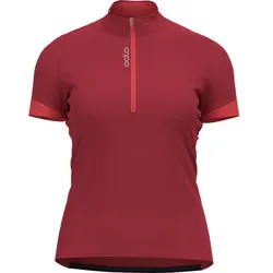 ODLO Damen Shirt T-shirt s/u collar s/s 1/2 zip, american beauty - cayenne, XL