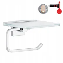 Tesa DELUXXE mit Ablage aus Milchglas, verchromte Halterung - Klebelösung 40401-00000-00 Toilettenpapierhalter Klebstoff