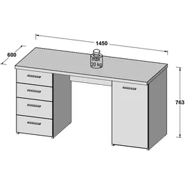 freiraum möbelando Schreibtisch Bürotisch Computertisch Arbeitstisch Laptoptisch Büromöbel Balu I Sandeiche/Weiß Matt