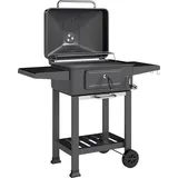 Holzkohlegrill, Tragbarer Smoker Mit Belüftung, Thermometer Und Seitenablagen, Schwarz