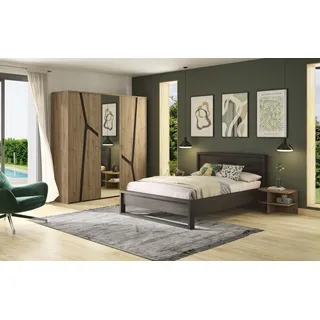 Gami Schlafzimmer-Set GAMI "SET (4-tlg)", schwarz (schwarzeiche), ohne Matratze, B/H: 160cm x 200cm, Spanplatte, Schlafzimmermöbel-Sets, Ein elegantes und funktionales Schlafzimmer.