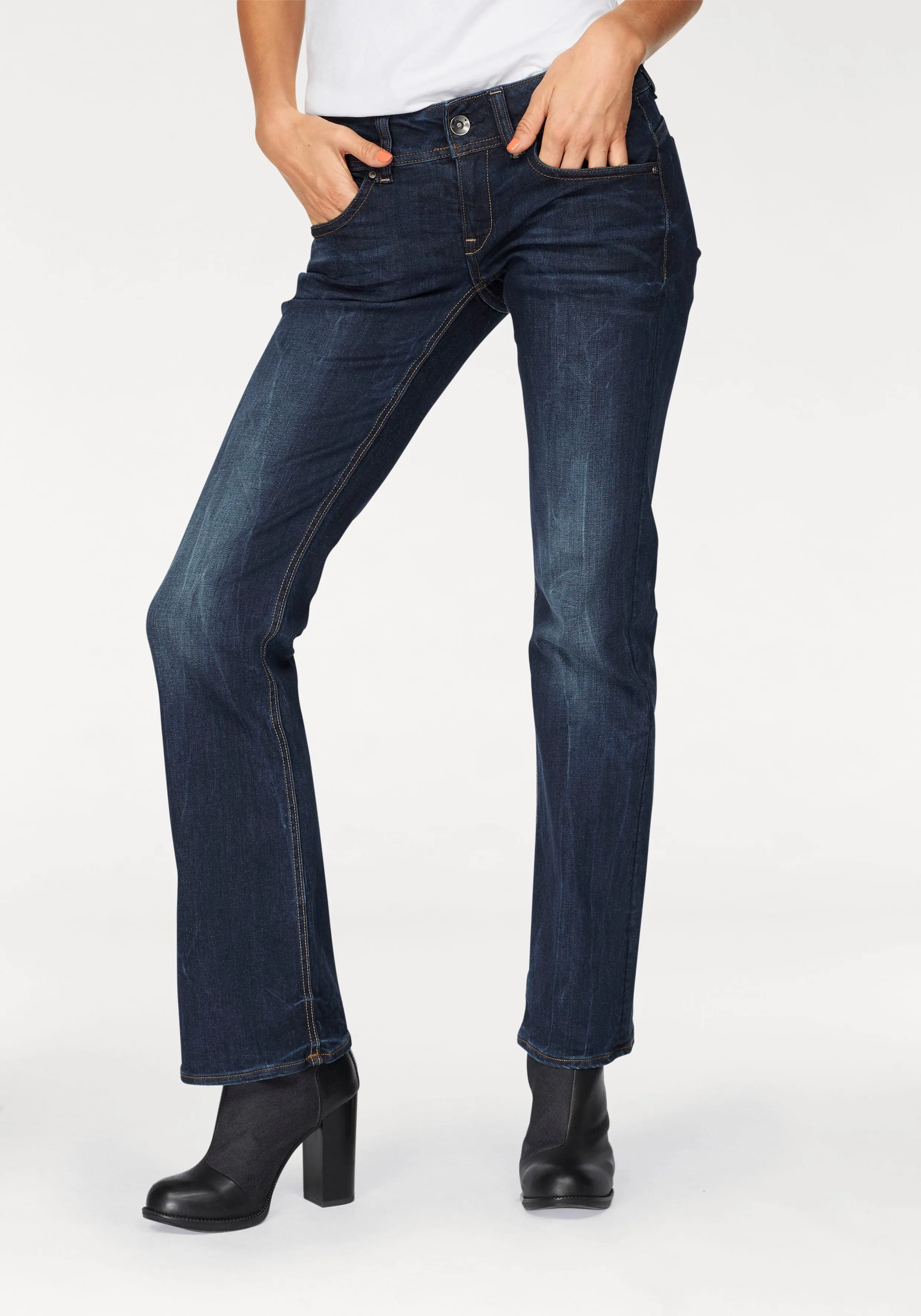 Bootcut-Jeans G-STAR RAW "Midge Saddle Bootcut" Gr. 32, Länge 32, blau (dark aged, neutro stretch denim) Damen Jeans Bootcut