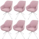 MCW 6er-Set Esszimmerstuhl MCW-K27, Küchenstuhl Stuhl mit Armlehne, drehbar Stoff/Textil rosa