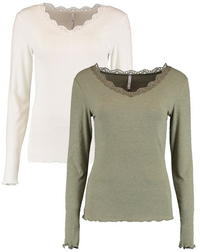 HaILY’S T-Shirt Langarm Shirt 2-er Set Spitzen Top Fi44ona (2-tlg) 5903 in Weiß-Grün grün|schwarz|weiß XXL (44)
