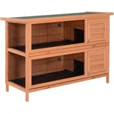 Hasenstall Winterfest 2 Etagen Kaninchenstall Holz Bodenwanne Asphaltdach Türen 136,4 X 50 X 93 Cm Orange
