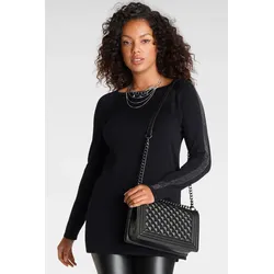 Longpullover, mit Glitzersteinen und seitlichen Schlitzen, Gr. 38, schwarz, , 92265365-38