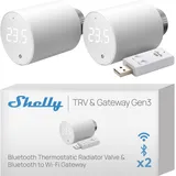 Shelly BLU TRV Heizkörperthermostat, inkl. Shelly BLU Gen3 Gateway, Heizungssteuerung, 2er-Pack