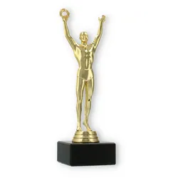 Pokal Kunststofffigur Sieger gold auf schwarzem Marmorsockel 21,6cm