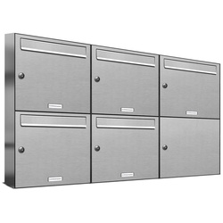 AL Briefkastensysteme Wandbriefkasten 5er Premium Edelstahl Briefkasten Anlage für Außen Wand 3×2 grau