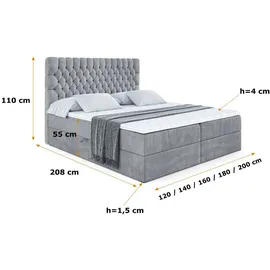 altdecor BOXBETT mit Matratze und Lattenrost, - SERENE - 160x200 - H4 - Hellgrau