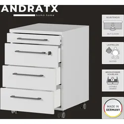 bümö Andratx Rollcontainer mit Schubladen, Container abschließbar aus Holz in grau - Rollwagen für's Büro als Schreibtisch Unterschrank,
