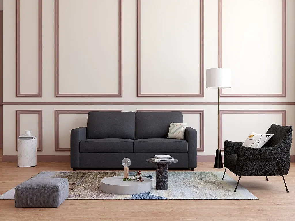 Schlafsofa mit Matratze 3-Sitzer - Stoff - Anthrazit - Liegefläche 140 cm - Matratze 14 cm - DONETO