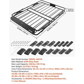 Vevor Dachträgerkorb 1168 x 914 x 102 mm