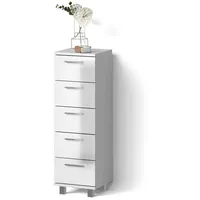 Livinity® Badschrank, Weiß Hochglanz, 5 Fächer, 5 Schubladen, Quadratisch,