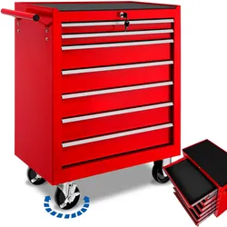 tectake® Werkzeugwagen, 7 kugelgelagerte Schubladen mit Antirutschmatten, zentrale Sicherheitsverriegelung, Rollen Ø 100 mm