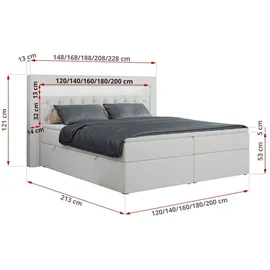 MKS Meble Boxspringbett 140x200 mit Led, Polsterbett 140x200 mit LED Kopfteil - Multipocket-Matratze H4 - Doppelbett mit Bettkasten Stauraumbett, GOLD-6 - 14... - Weiß