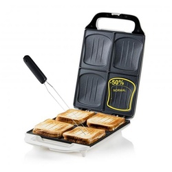 Domo Sandwichmaker, 1800 W, 4er Toaster XXL Snack Panini-Maker & Gabel extra tief große Toasties weiß