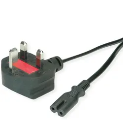 VALUE UK Netzkabel auf Euro-Flachstecker C7, 2pol., schwarz, 1,95 m