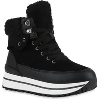 VAN HILL Damen Plateau Boots Stiefeletten Kunstfell Profil-Sohle Schuhe