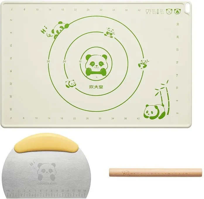 COOKER KING Lebensmittelzertifiziertes, verdicktes, rutschfestes, hitzebeständiges, nicht haftendes, süßes Panda-Teigmatten-Set 70cm x 50cm