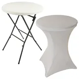 Nexos Trading Partytisch Stehtisch 110 cm klappbar mit Husse grau Stretch waschbar Bistrotisch Bartisch 80x80 cm rund Klapptisch Stoffbezug