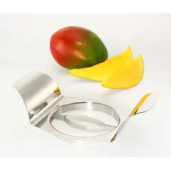 Obstschneider GSD HAUSHALTSGERÄTE, silber (edelstahlfarben), B:11,8cm H:5,2cm L:22cm, Edelstahl, Küchenschneider, für Mango, aus Edelstahl