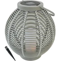 expo-börse kynast garden KYNAST Solar LED Garten Laterne Rattan-Optik rund 43,5 x Ø 38 cm hellgrau Henkel