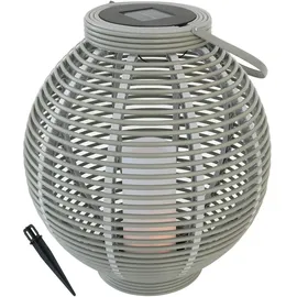 expo-börse kynast garden KYNAST Solar LED Garten Laterne Rattan-Optik rund 43,5 x Ø 38 cm hellgrau Henkel