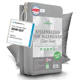 Welldora ǀ 2er-Set Milbenbezug Kissen 80x80 grau ǀ Allergiker Kissenbezug fachärztlich getestet ǀ Premium Encasing mit Reissverschluss ǀ Allergiker Bettwäsche 80x80 cm