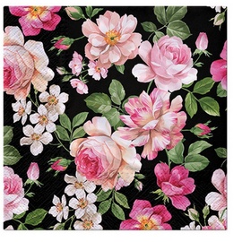 PAW Sp. z o.o. Papierserviette 20 Servietten Roses Glory black 33x33cm, (20 St) rosa|schwarz