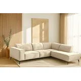PLACES OF STYLE Ecksofa PLACES OF STYLE "Lorcan, Breite 275 cm, weiches Sitzgefühl", beige (natur), B:275cm H:77cm T:210cm, Struktur weich: (85% Polyester, 15% Nylon), Sofas, Ecksofa, Massivholz- oder Metallfüße, Lederoptik, Struktur, Chenille, Boucle