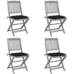 vidaXL 4x Akazienholz Massiv Gartenstuhl Klappbar mit Kissen Klappstuhl Stuhl Holzstuhl Gartenmöbel Stühle Balkonstuhl Terrassenstuhl