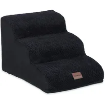 Relaxdays Hundetreppe 3 Stufen, für Hunde & Katzen, HBT: 33 x 41 x 54 cm, weiche Haustiertreppe, Bett und Couch, schwarz