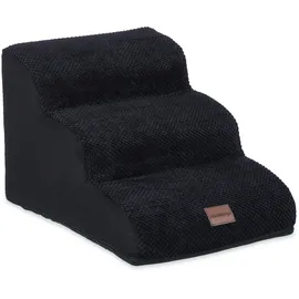 Relaxdays Hundetreppe 3 Stufen, für Hunde & Katzen, HBT: 33 x 41 x 54 cm, weiche Haustiertreppe, Bett und Couch, schwarz