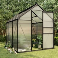 Yolola Aluminium Gewächshaus Gewächshaus Glas für den Garten Garten Tomatenhaus Frühbeet Alu Gewächshäuser Treibhaus Winterfest Gewächshaus Groß 190 x 190 x 125/195 cm Anthrazit und Transparent