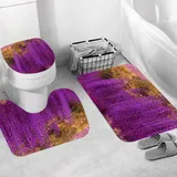 JIFOME Badteppich 3 Stück Weiche saugfähige Badematten,Lila Blume Naturlandschaft Wisteria Tree Flower Romantic Style,rutschfeste Badematte Teppiche & Toilettendeckelabdeckung Set Waschbar