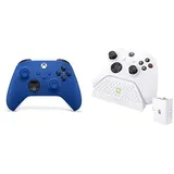 Xbox Wireless Controller Shock Blue+Venom Ladestation mit wiederaufladbarem Akku – Weiß Series X & S One