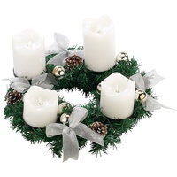 Britesta Fertiger Adventskranz: Adventskranz, silbern, 4 weiße LED-Kerzen mit bewegter Flamme (Weihnachtskränze LED-Kerzen, Adventskranz ohne Echte Kerzen, Kabellose Weihnachtskerzen)