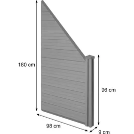 Mendler WPC-Sichtschutz Sarthe, Windschutz Zaun, WPC-Pfosten Erweiterungselement schräg rechts, 0,98m teak