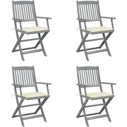 vidaXL Klappbare Gartenstühle 4 Stk. mit Sitzkissen Massivholz Akazie
