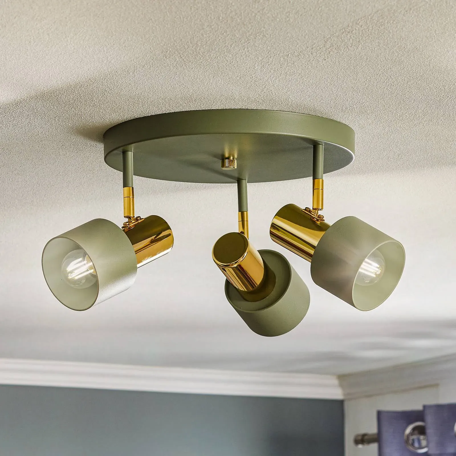 Deckenstrahler Destin, dreiflammig grün/messing Destin Argon, dimmbar, grün, für Wohn- / Esszimmer, Metall, Modern, Strahler - 47 cm - 47 cm - 21 cm