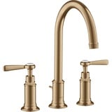 Hansgrohe Axor Montreux 3-Loch Waschtischarmatur 180 mit Hebelgriffen und Zugstangen-Ablaufgarnitur Brushed Bronze