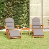 Festnight Adirondack Gartenstuh Adirondack Stuhl Gartenstuhl Holz Relaxsessel Adirondack Gartenstuhl Deckchair Balkonstuhl Gartenliege Massivholz Akazie-Grau-3-tlg-2