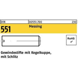 Schrauben, Gewindestift DIN 551 m.Kegelkuppe/Schlitz M 5 x 6 Messing (100 Schrauben pro Stück)